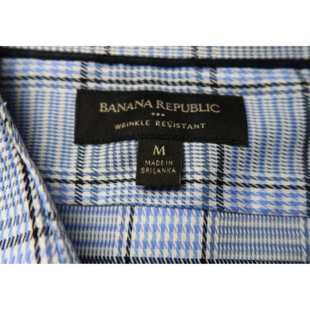 Banana Republic Wrinkle Resistant Shirt Men Medium Slim Fit Blue/Black Plaid L/S